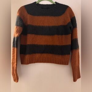 ALLSAINTS Lou Striped Crew Neck Sweater Caramel Brown/Navy -Size S